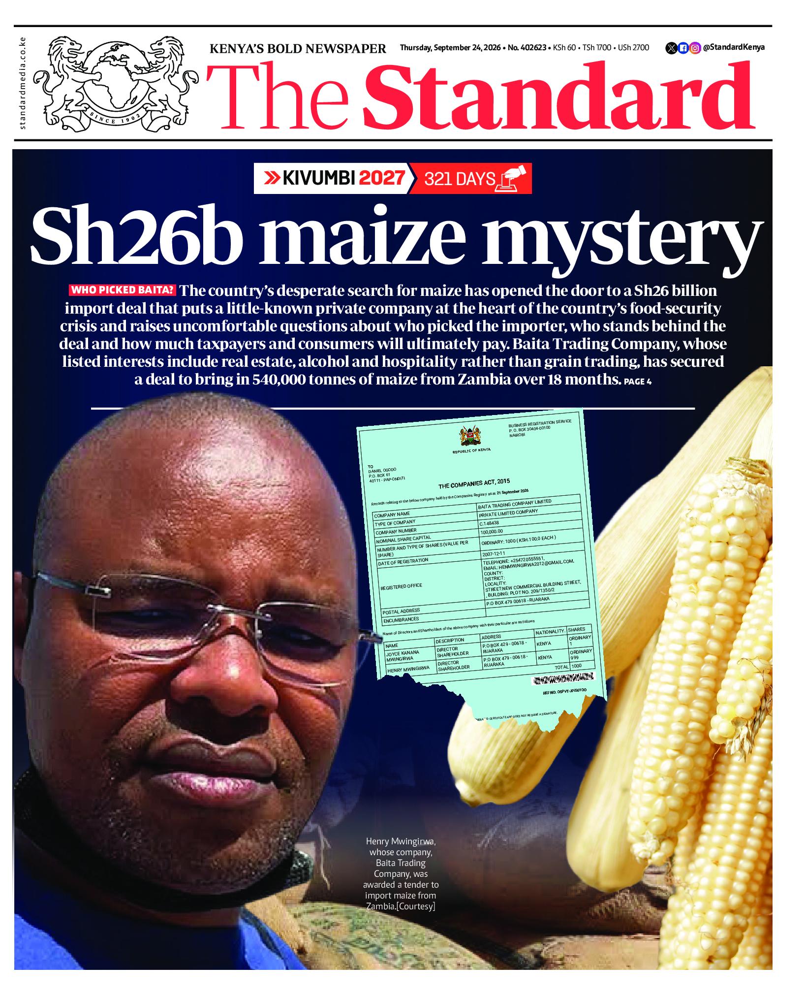 The Standard Newspaper page 1
