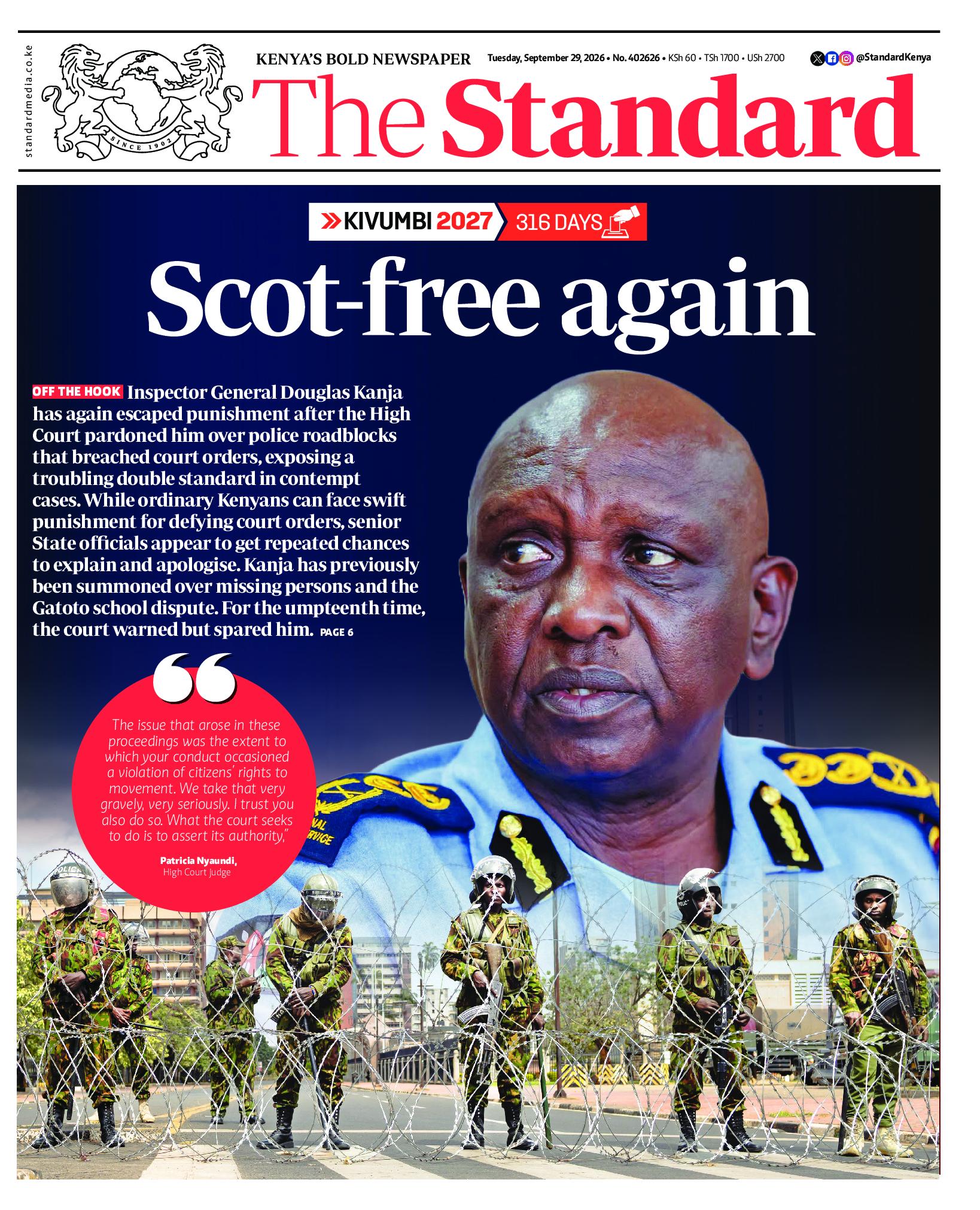 The Standard Newspaper page 1