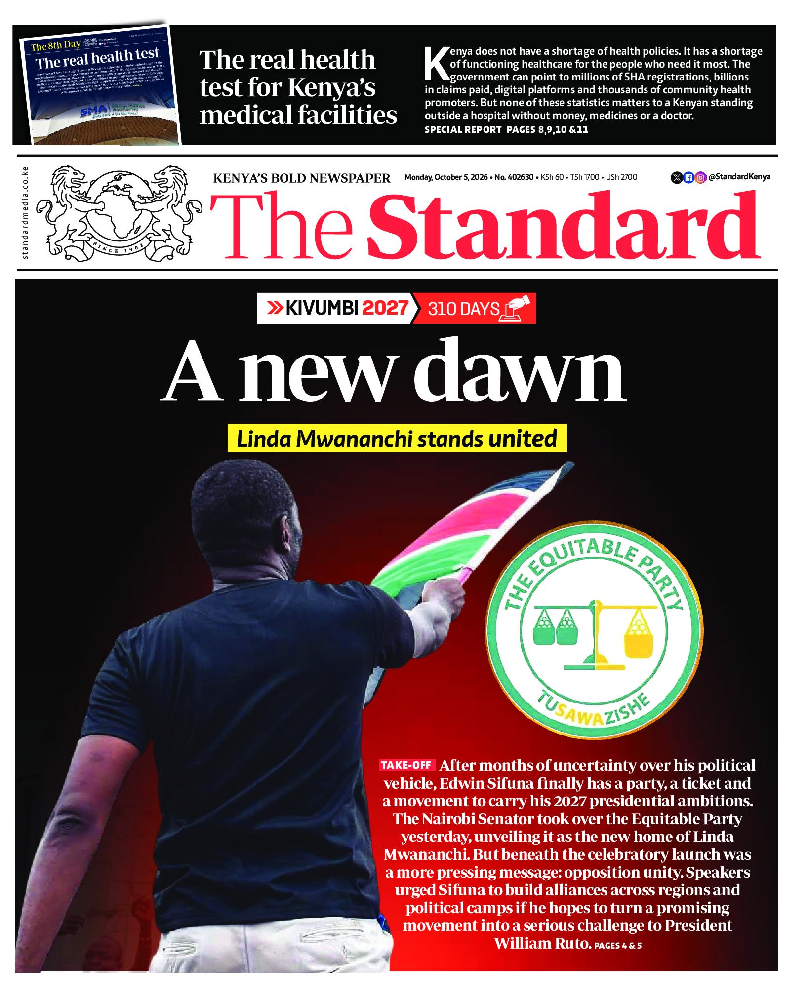 The Standard Newspaper page 1