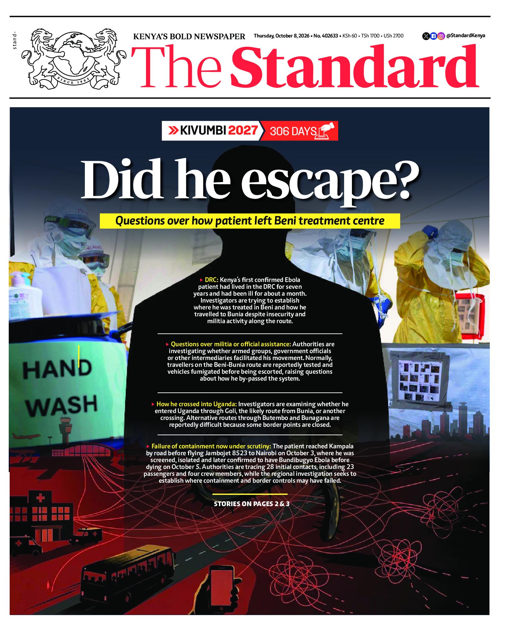 The Standard Newspaper page 1