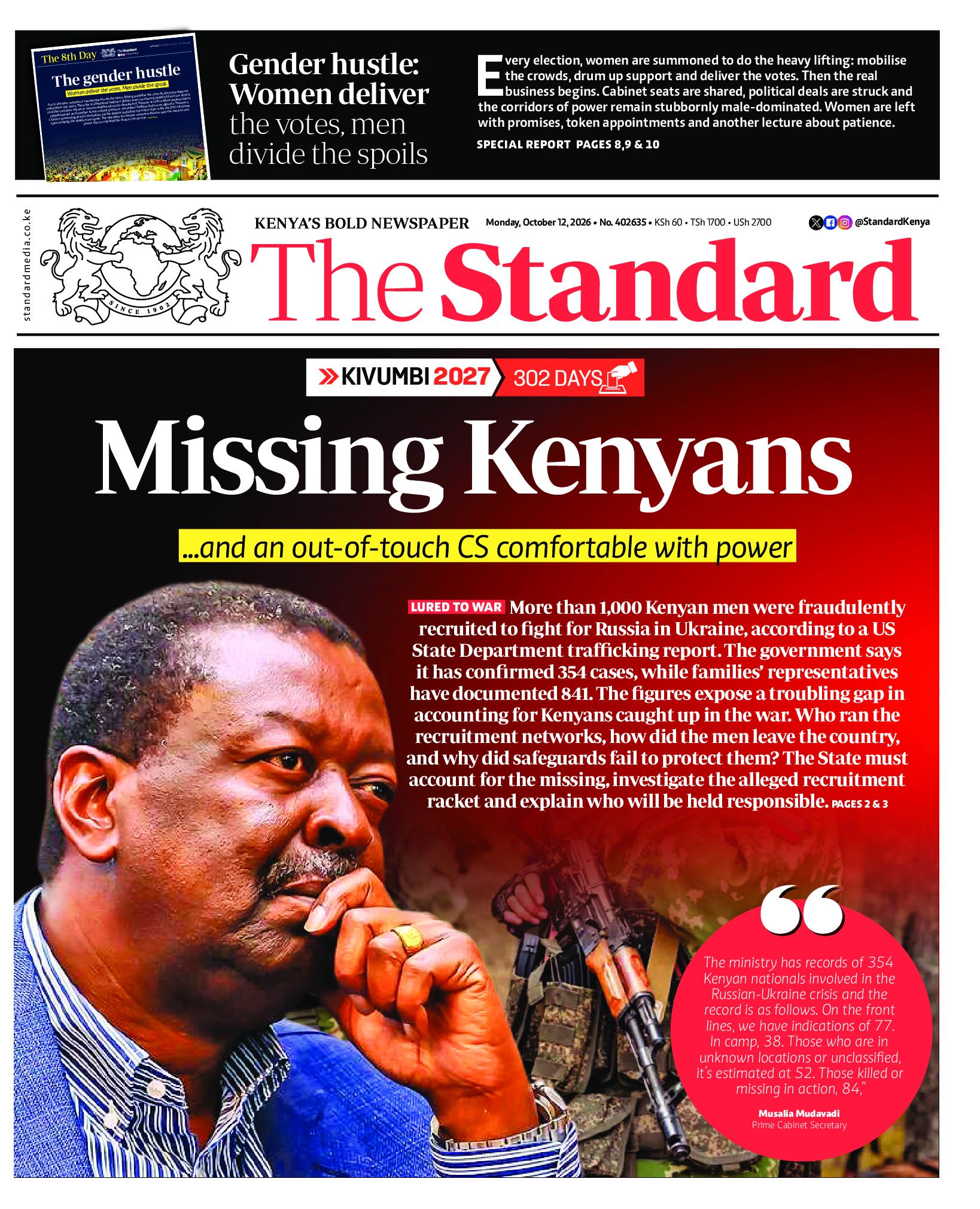 The Standard Newspaper page 1