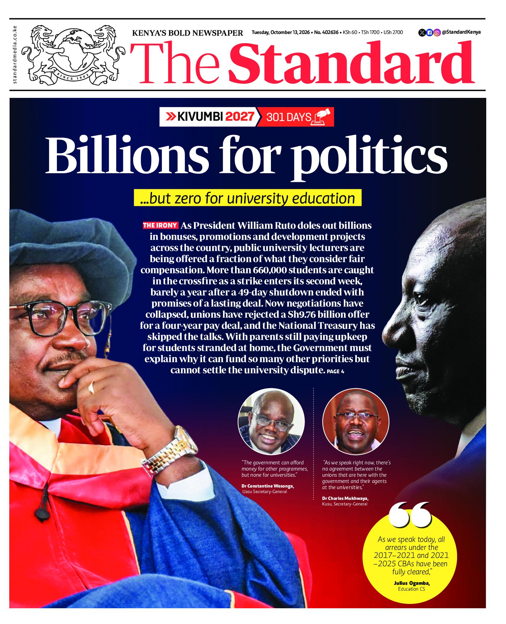 The Standard Newspaper page 1