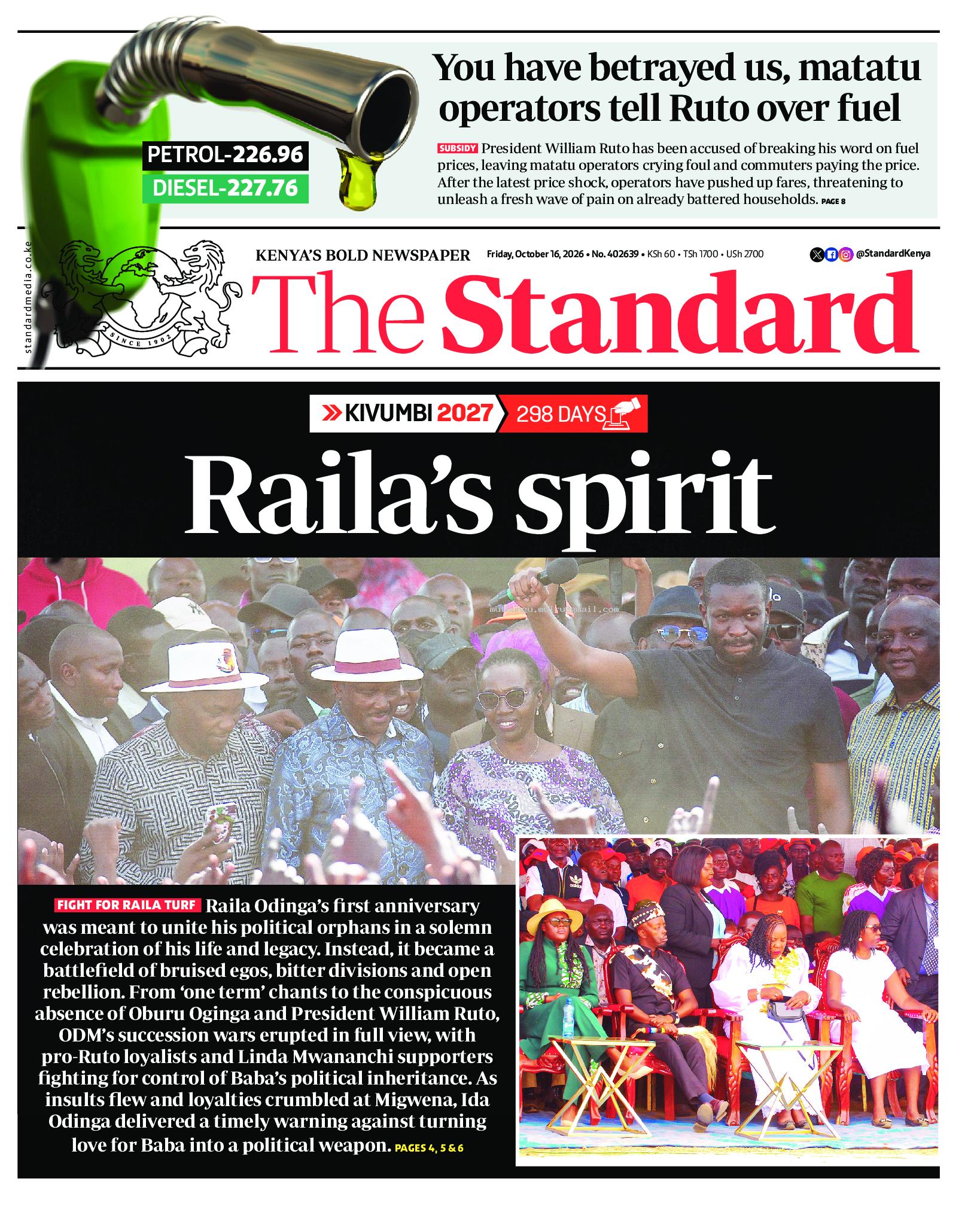 The Standard Newspaper page 1
