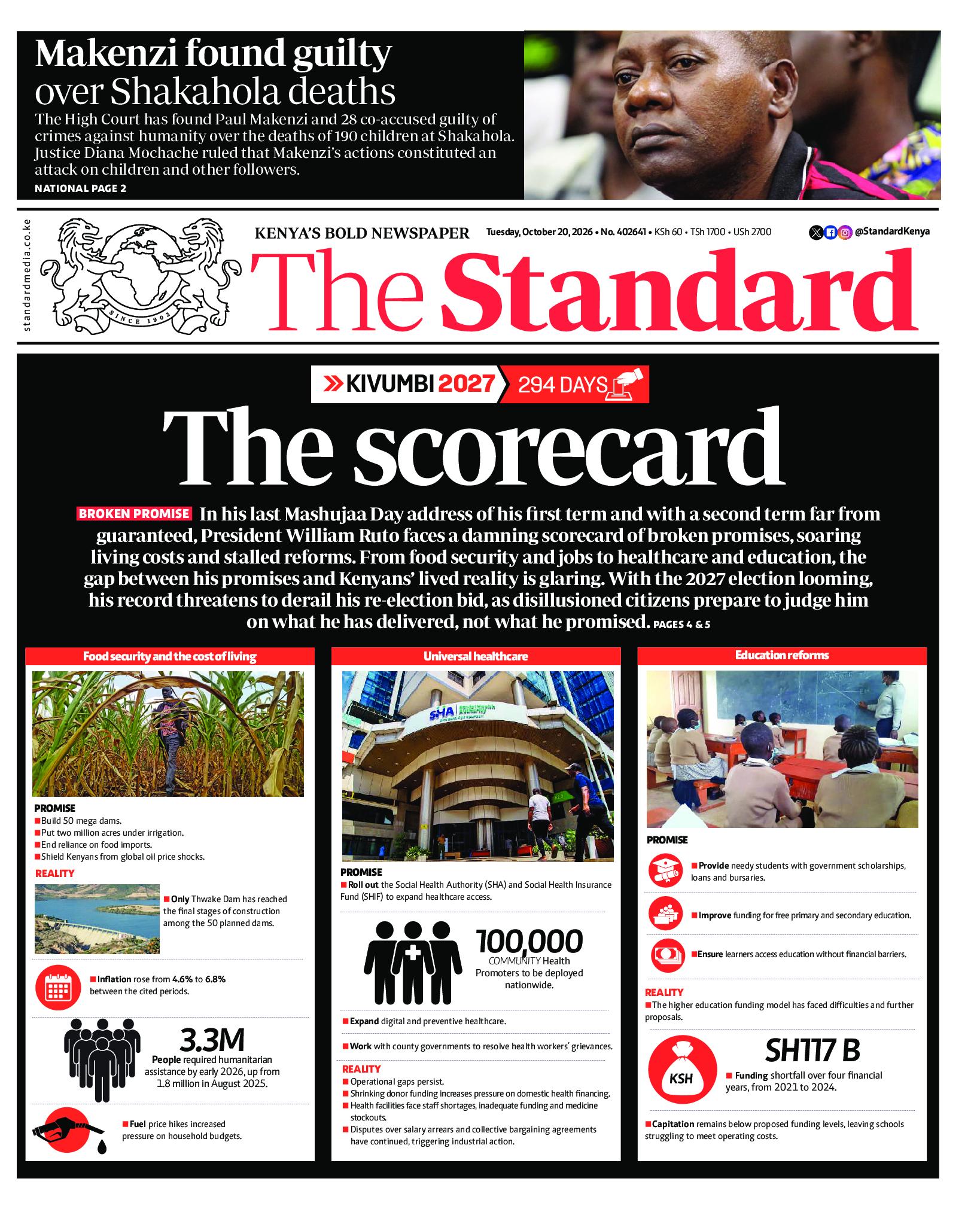 The Standard Newspaper page 1