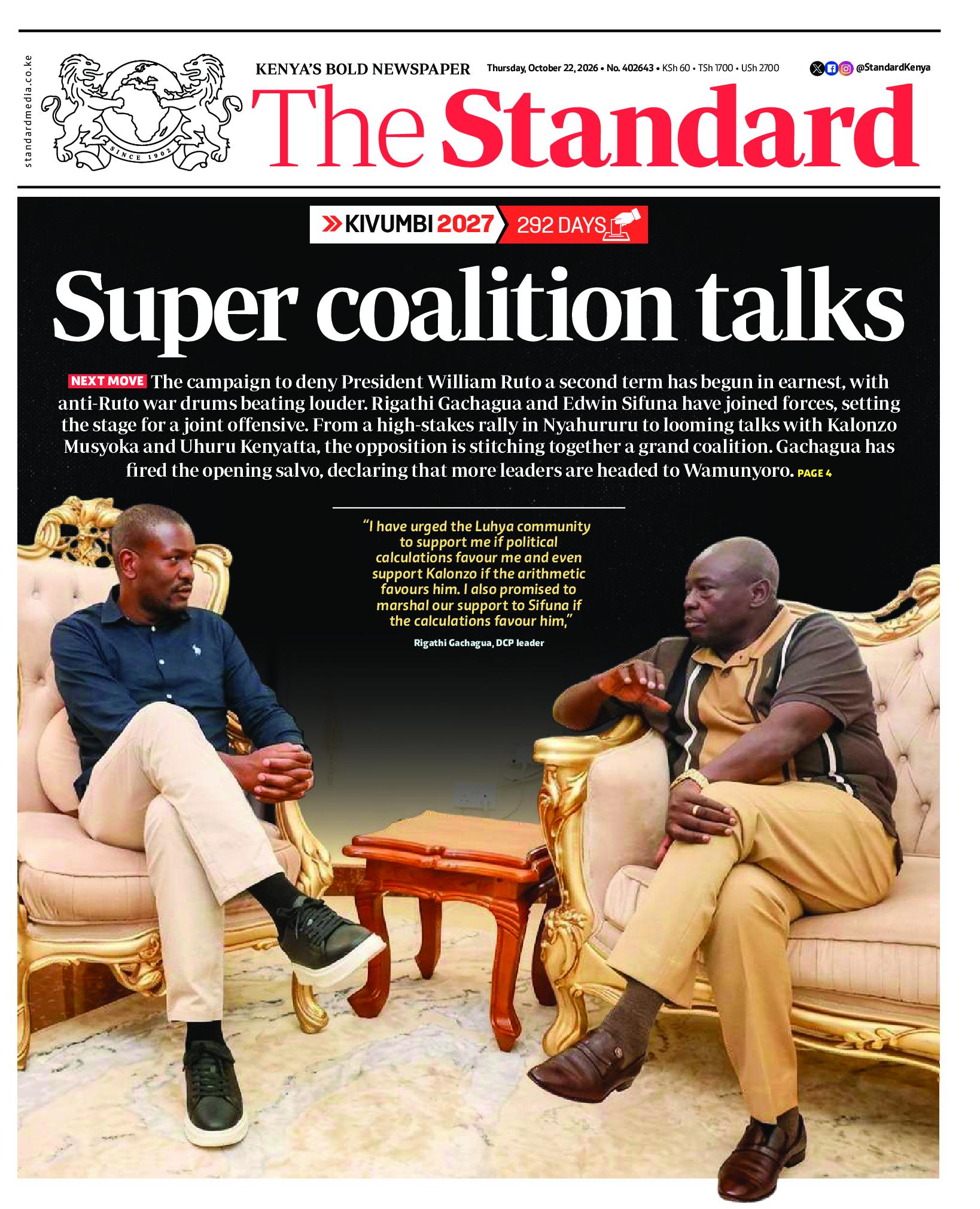 The Standard Newspaper page 1