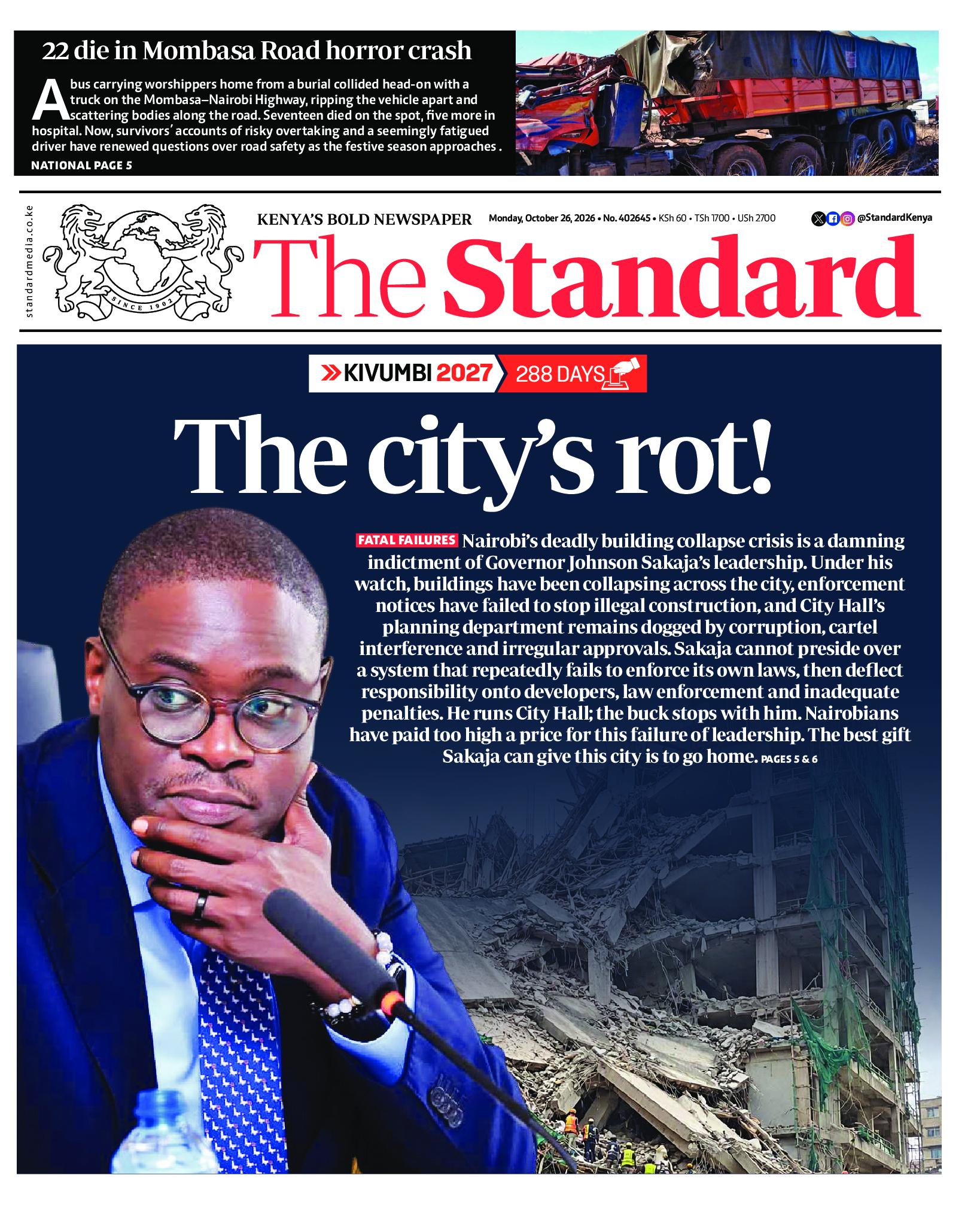 The Standard Newspaper page 1