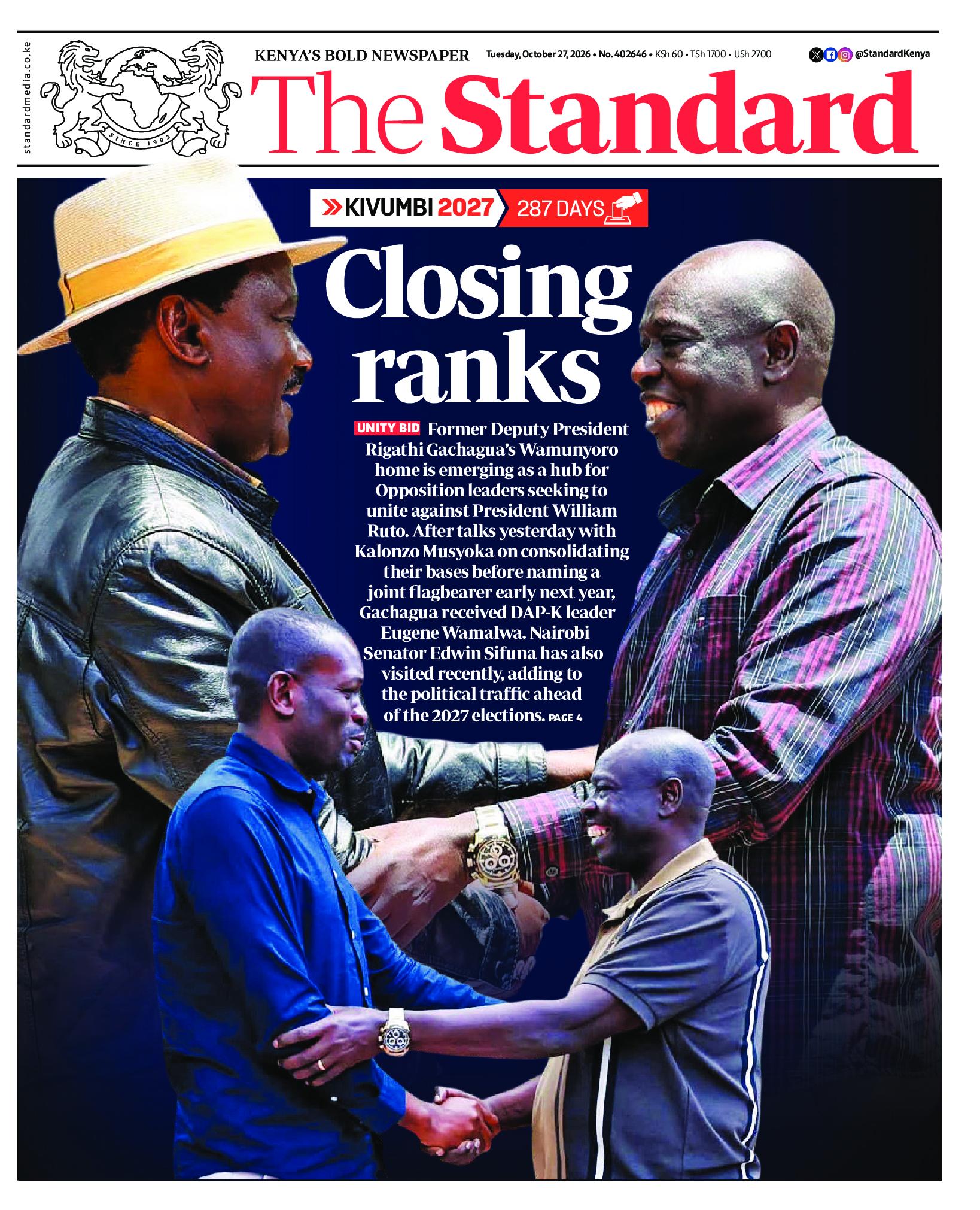 The Standard Newspaper page 1