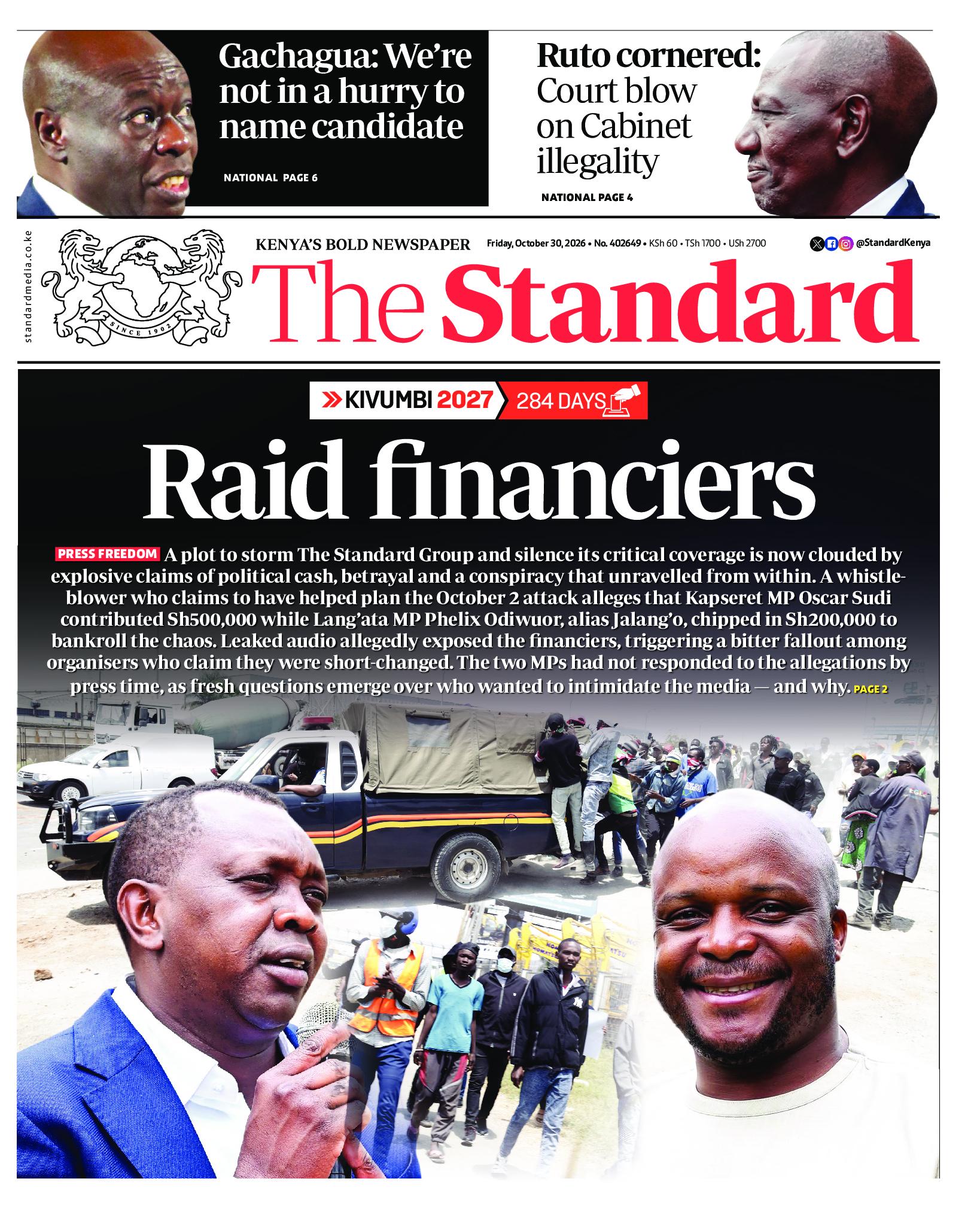 The Standard Newspaper page 1
